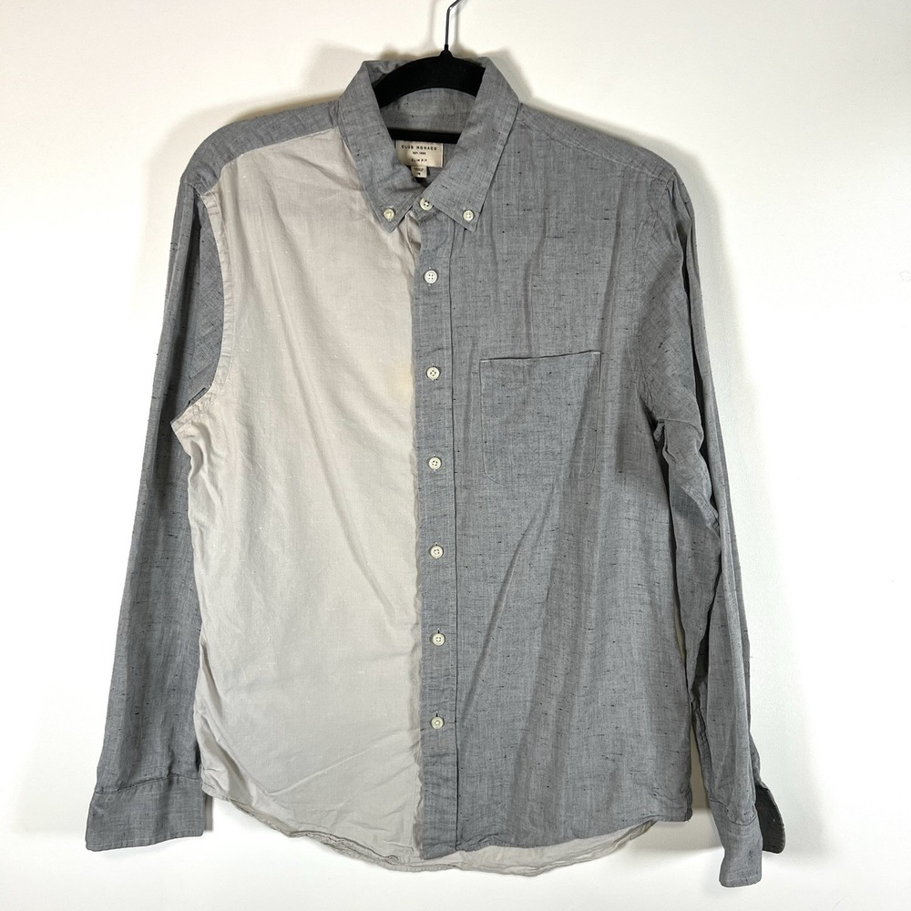 Club Monaco Men's Slim Fit Gray Long Sleeve Button Down Shirt Size Medium Cotton